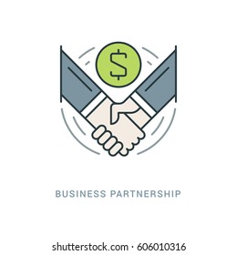 Line Icon Flat thin linear stroke vector illustration. For website graphics, Mobile Apps, Infographics. Easy resize to 256, 512 pixels, easy edit colors. Project management concept, Handshake. 