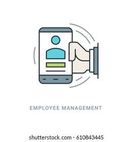 Line Icon Flat thin linear stroke vector illustration. For website graphics, Mobile Apps, Infographics. Easy resize to 256, 512 pixels, easy edit colors. Mobile management, Mobile phone.