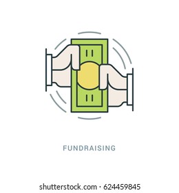 Line Icon Flat thin linear stroke vector illustration. For website graphics, Mobile Apps, Infographics. Fundraising, Hands holding money symbol.
