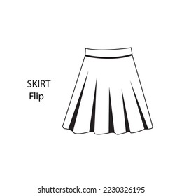 Line Icon Flip Skirt Vector illustartion. Wide Skirt Outline icon isolated on white background. Linear skirt for women. Sketching of Girl's School Skirt Line Art Dress Pictogram hand drawing