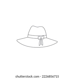 Line icon Floppy Hat Vector illustartion. Outline drawing Woman's  Hat linear vector icon isolated on background. Bucket, Western, Panama hat icon, Fedora, Floppy Summer Hat line icon symbol