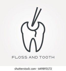 Line icon floss and tooth