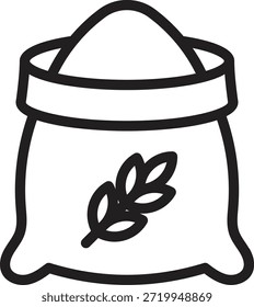 Line icon of flour sack, bold outline, cooking ingredient for pancake batter