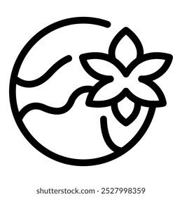 Line icon of a flower growing on a planet, representing environmental conservation and sustainability
