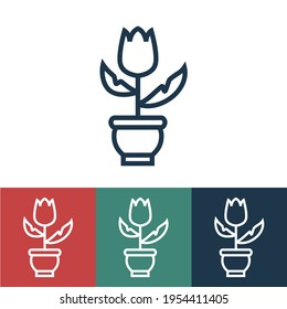 Line icon with flower in pot