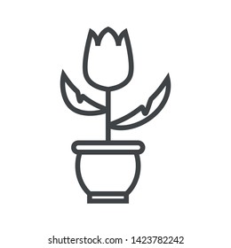 Line icon with flower in pot. Simple vector illustration with ability to change.
