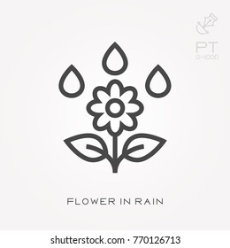 Line icon flower in rain