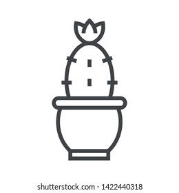 Line icon flowering cactus in pot. Simple vector illustration with ability to change.