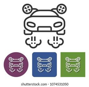 Line Icon Of Flying Car In Different Variants