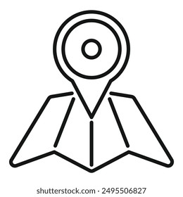 Line icon of a folded paper map with a location pin indicating a destination