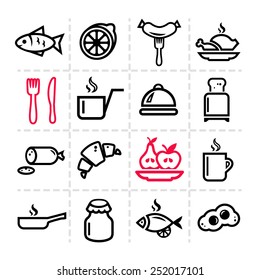 Line icon of food and drink, vector set.