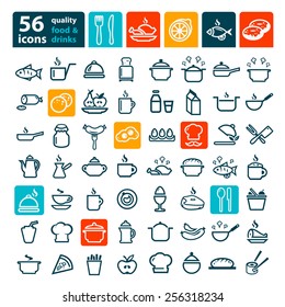 Line icon of food and drink, vector set.