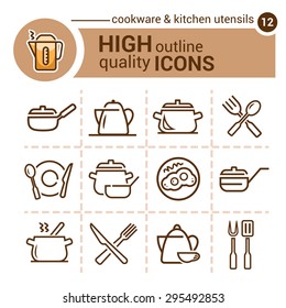 Line icon of food and drink, vector set.