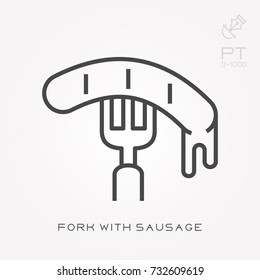 Line icon fork with sausage