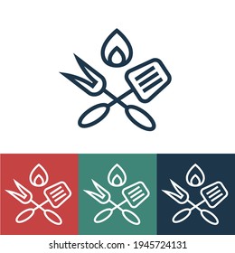 Line icon fork for seafood with shovel