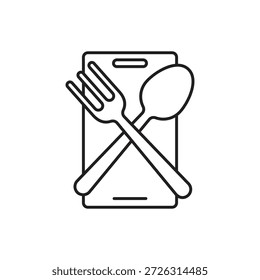Icono de línea de tenedor y cuchara en la pantalla del teléfono inteligente.