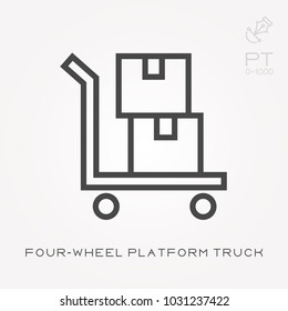 Line icon four-wheel platform truck