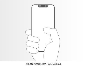 Line icon of frameless / bezel-free smart phone in hand