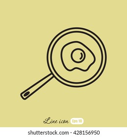 Line icon- fried egg in a frying pan