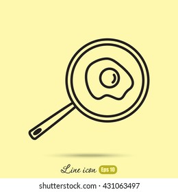 Line icon- fried egg in a frying pan