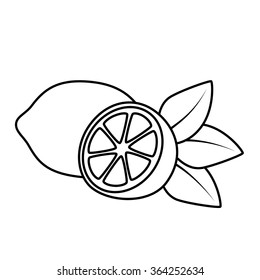 Line icon fruit lemon with leaf. Vector illustration.