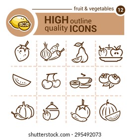 Line icon of fruit and vegetables, vector set.