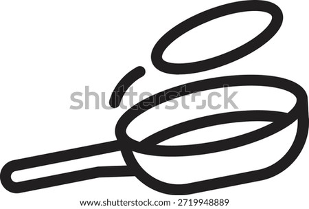 Line icon of frying pan flipping pancake, simple bold outline, celebration cooking symbol for Pancake Day