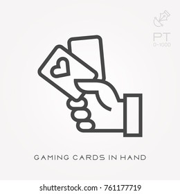 Line icon gaming cards in hand