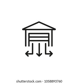 Line icon of garage with direction arrows. Gateway, parking, road sign. Transport concept. Can be used for topics like business, transportation, automobiles