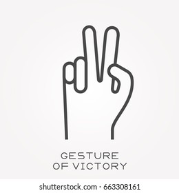 Line icon gesture of victory