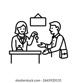 Icono de línea recibiendo llaves en el Vector del hotel sobre fondo blanco
Icono de línea de Vector sobre fondo blanco