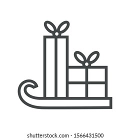 Line icon gifts in sleigh. Simple vector illustration with ability to change.