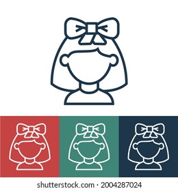 Line icon girl with bow