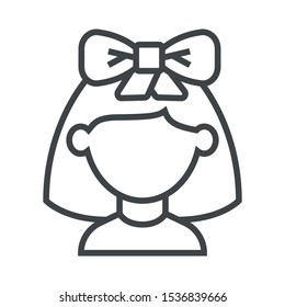 Line icon girl with bow. Simple vector illustration with ability to change.