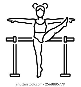 A line icon of a girl doing leotard performance 