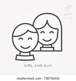 Line icon girl and guy