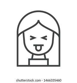 Line icon girl shows language. Simple vector illustration with ability to change.