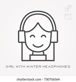 Line icon girl with winter headphones