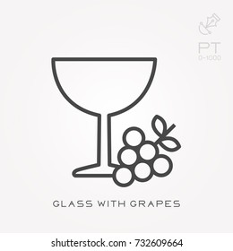 Line icon glass with grapes