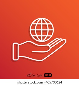 Line icon- Globe and hand