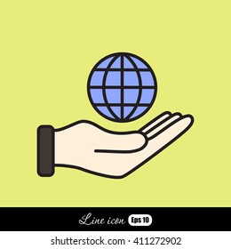 Line icon- Globe and hand