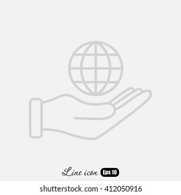 Line icon- Globe and hand