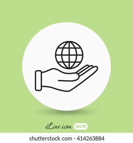 Line icon- Globe and hand