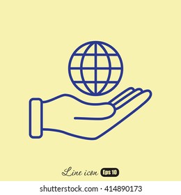 Line icon- Globe and hand
