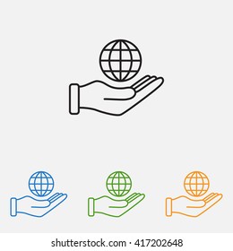 Line icon- Globe and hand
