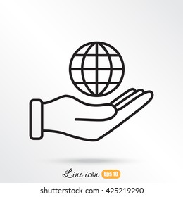 Line icon- Globe and hand