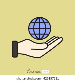 Line icon- Globe and hand
