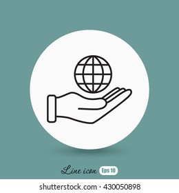 Line icon- Globe and hand