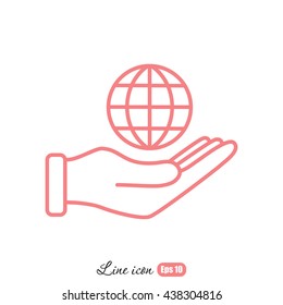 Line icon- Globe and hand