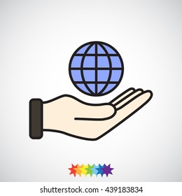 Line icon- Globe and hand